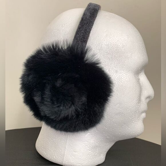 Gradient Rex Rabbit Fur Rose Shaped Earmuffs with Velvet Band - Picture 4 of 12